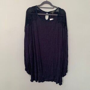 NEW‎ Suzanne Betro Navy Blue Lace Mesh Tunic Top Plus Size 4X